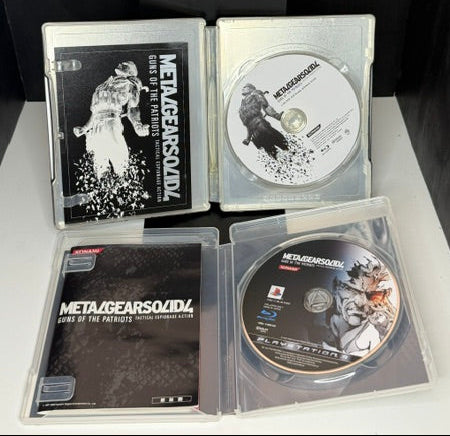Metal Gear Solid 4 Special Edition PS3 open SteelBook and standard case showing both discs