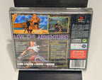Xena Warrior Princess PS1 back cover showing gameplay screenshots Live the Adventure tagline and feature list with Compact Disc logo