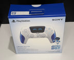 DualSense Limited Edition Astro Bot PS5 controller box front showing white and cobalt blue controller with Astro Bot robot eyes touchpad design