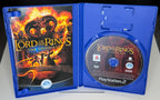 Lord of the Rings The Third Age PS2 open case showing manual with Balrog artwork on left panel and PAL DVD-ROM EA Games disc SLEJ-32601 in right tray