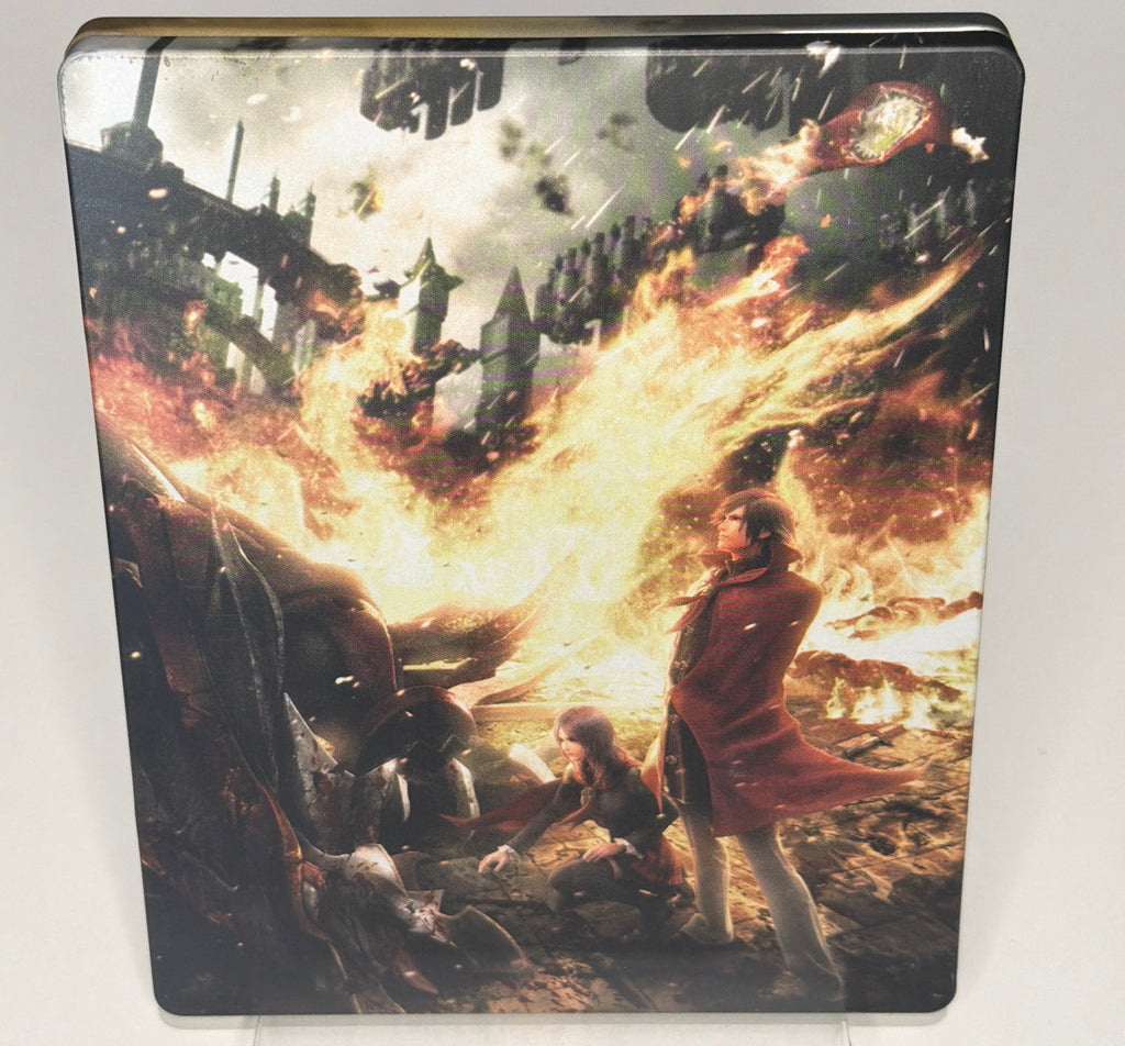 Final Fantasy Type-0 HD SteelBook open showing disc CUSA-00937 and FFXV Episode Duscae demo insert