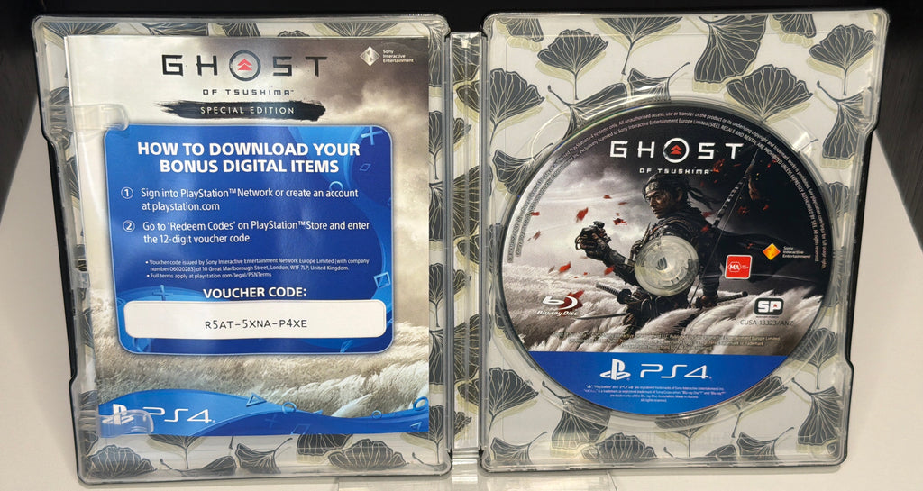 Ghost of Tsushima SteelBook bottom spine - Jin kneeling with katana embossed