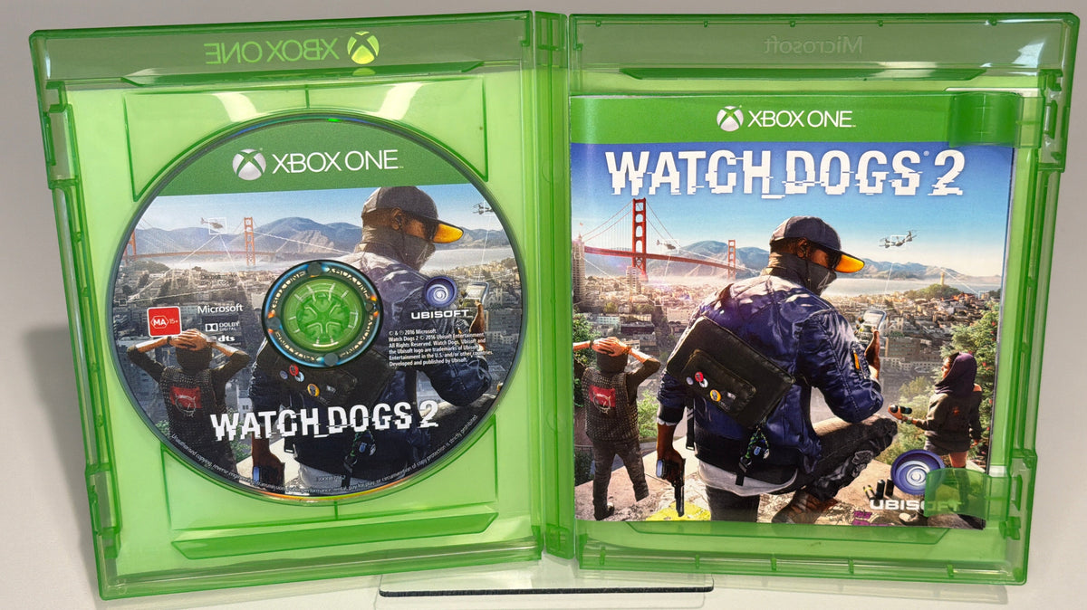 Watch Dogs 2 Xbox One game case back - Enter the hackers world, barcode 3307215966822, Made in Australia