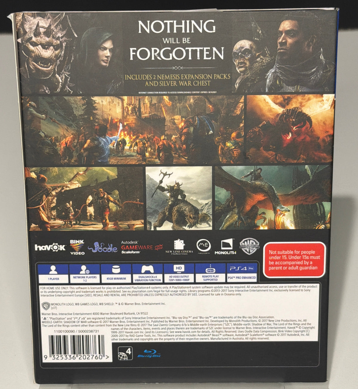 Middle-Earth Shadow of War Silver Edition PS4 - SteelBook back (Grade B)